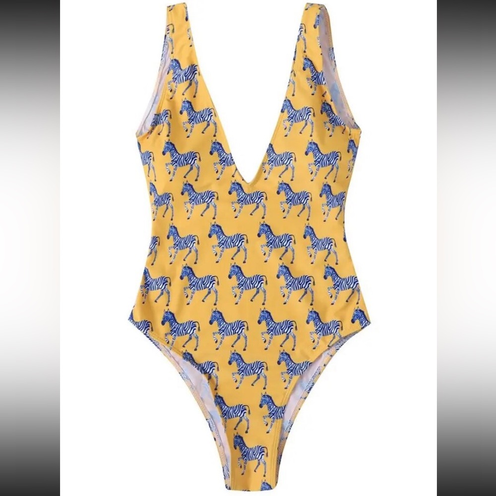 Zebra Print Open Back One Piece Bathing Suit Swim Size Small